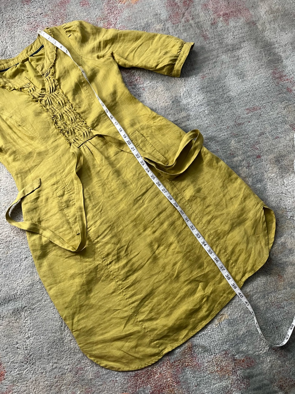 BODEN Yellow Ruffled Front Linen Dress with tie - Picture 13 of 13